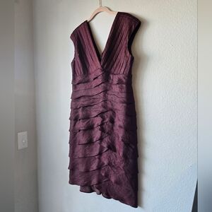 Adrianna Papell Deep Purple Formal Shimmer Tiered Cocktail Party Dress Size 14